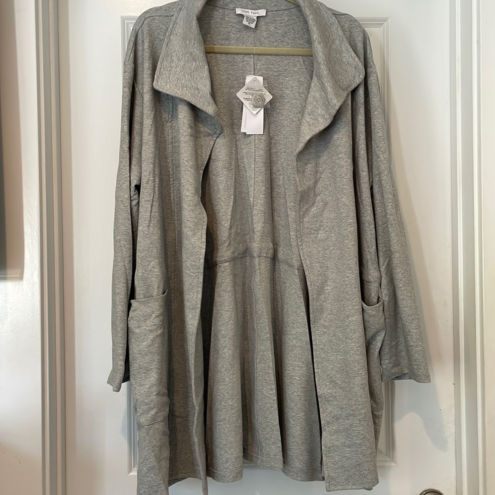 Joan Vass Gray Activewear Cardigan Super Comfortable Cotton 95% Lycra, size: 3x